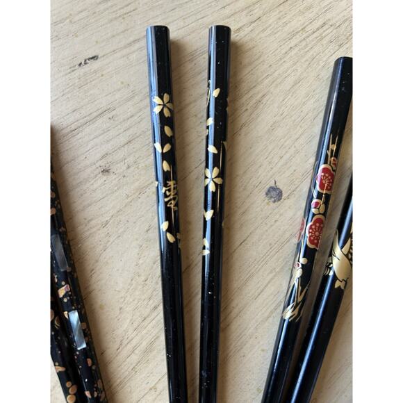6* Chopsticks Black Gold Floral Design Set Of 6 (12 Total) VTG Hair Pins Buns - Picture 10 of 10
